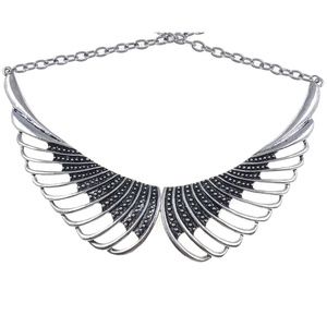 New Silver Tone Beaded Angel Open Wings Necklace